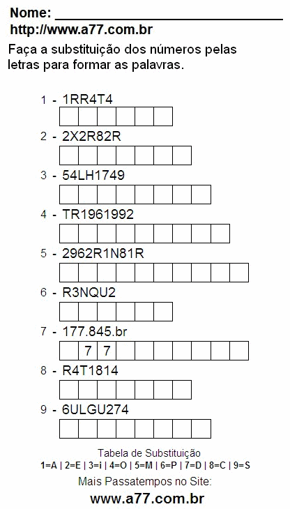 Fazer a Impressão de Passatempo Com Letras e Palavras