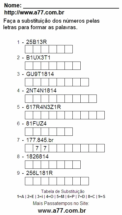 Passatempo Para Impressão Com Letras e Números