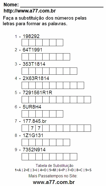 Passatempo Para Ser Impresso Com Letras e Números