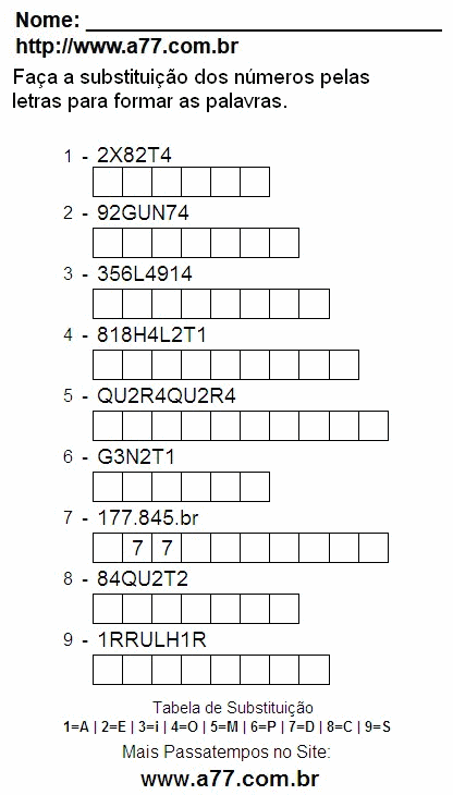 Fazer a Impressão de Passatempo Com Letras e Números