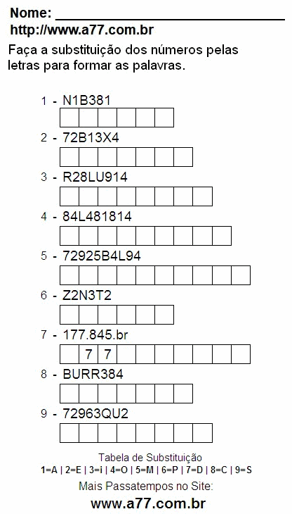Passatempo Para Imprimir Com Letras e Números
