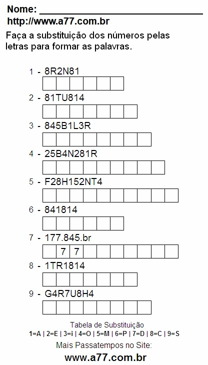 Passatempo Fácil Com Letras e Números Para Impressão