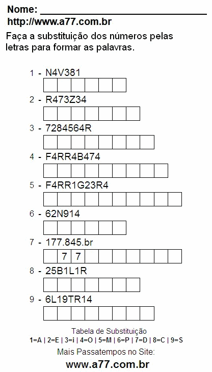 Passatempo Enigma de Palavras e Letras Para Imprimir