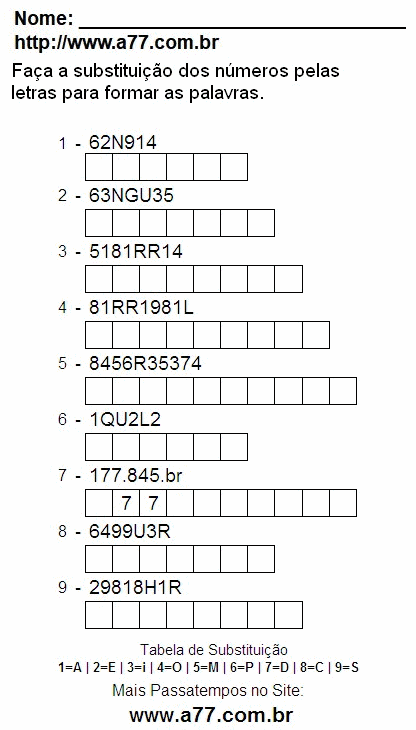 Fazer a Impressão de Passatempo Com Letras e Palavras