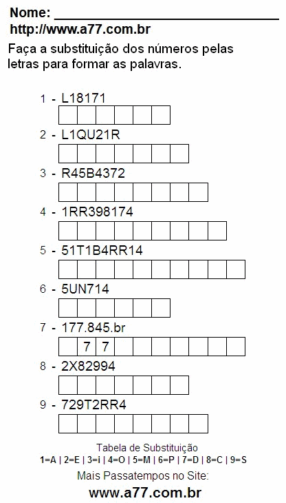 Passatempo Fácil Com Letras e Números Para Imprimir