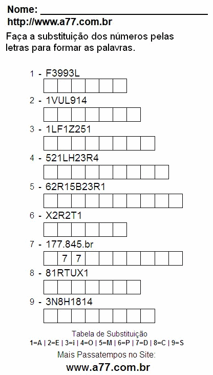 Passatempo Para Impressão Com Letras e Números