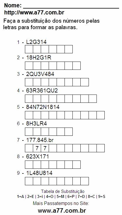 Passatempo Com Letras e Números Para Imprimir