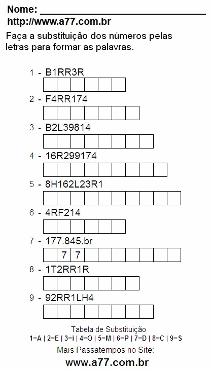 Passatempo Para Imprimir Com Letras e Números