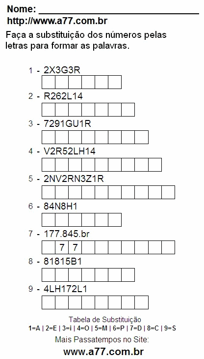 Fazer a Impressão de Passatempo Com Letras e Números