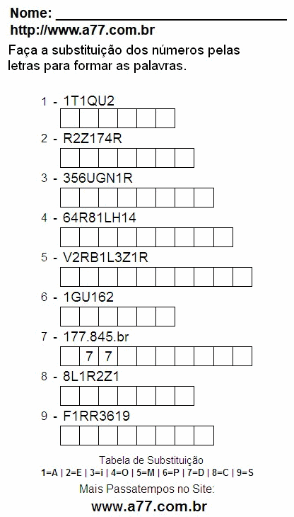 Passatempo Para Impressão Com Letras e Números