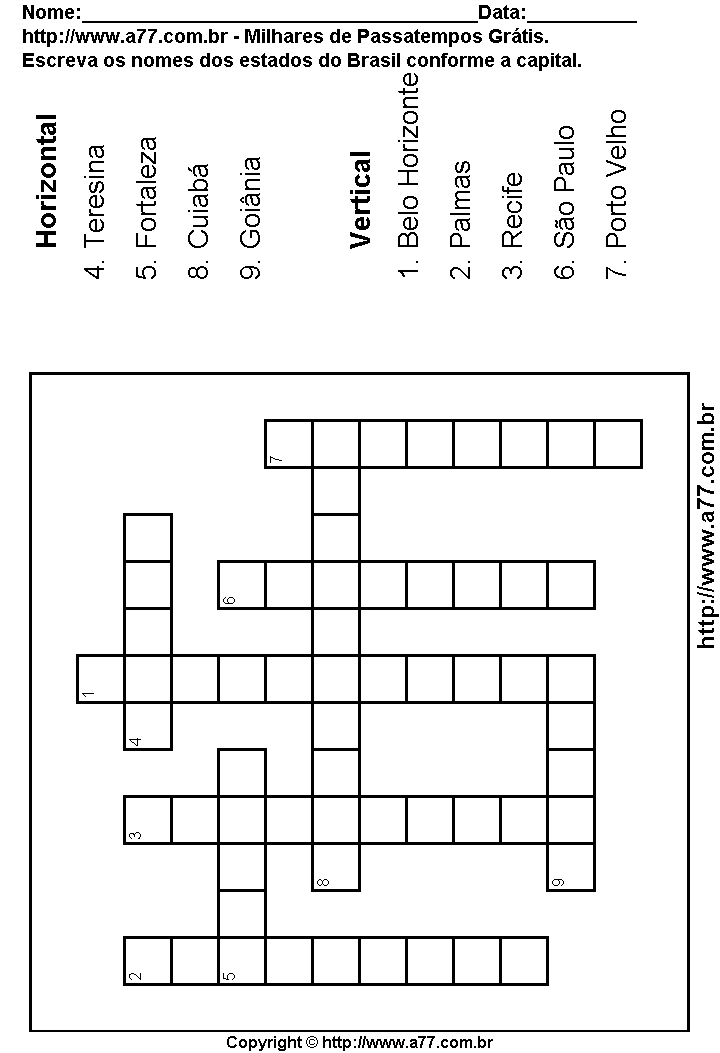 Cruzadinha Para Imprimir com os Estados Brasileiros