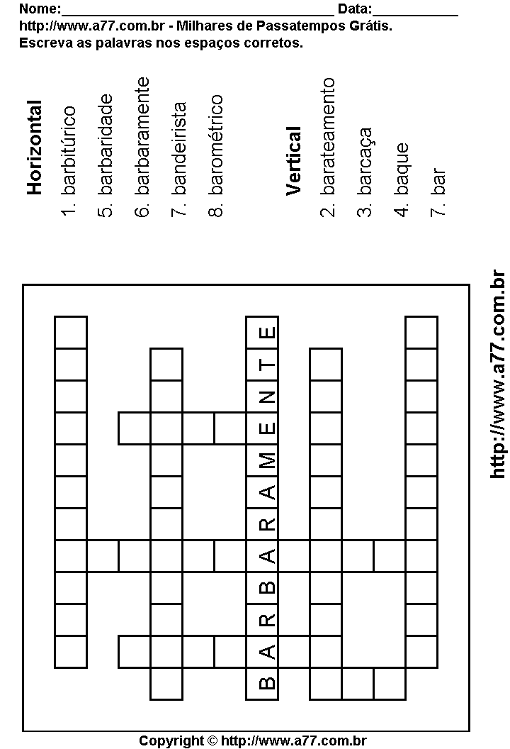 Cruzadinha Para Imprimir com Palavras Escritas Com a Letra B