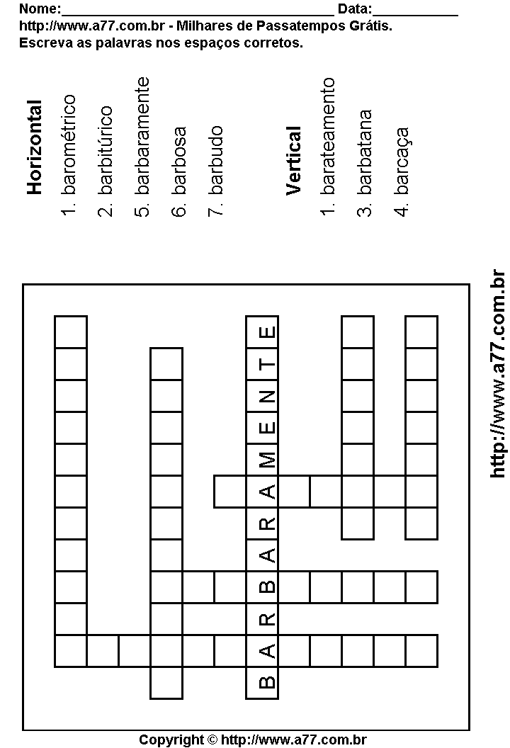 Cruzadinha Para Imprimir com Palavras Escritas Com a Letra B