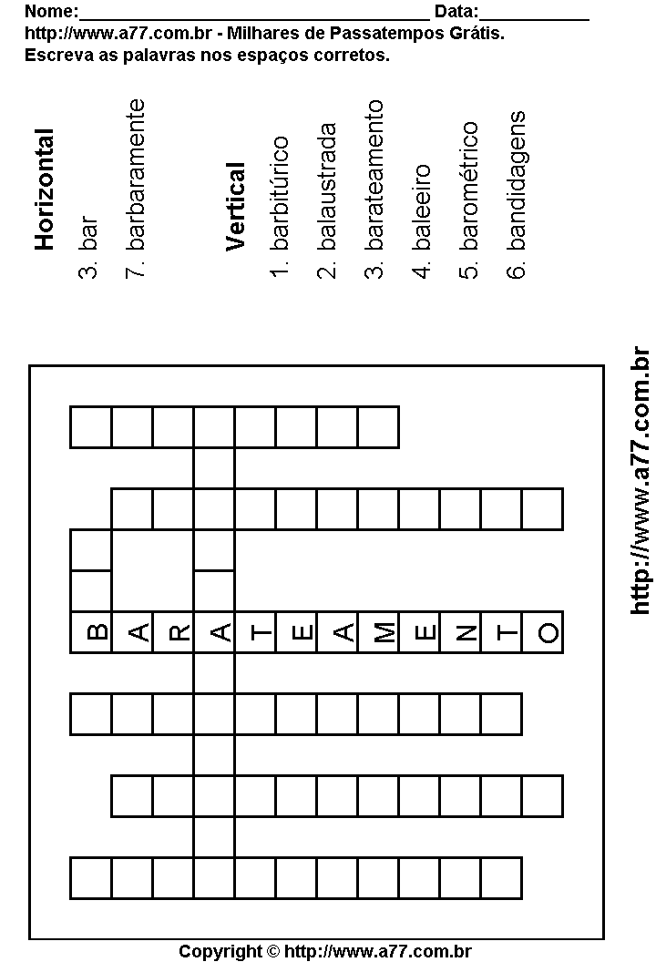 Cruzadinha Para Imprimir com Palavras Escritas Com a Letra B
