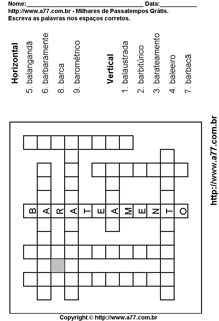 Cruzadinha Para Imprimir com Palavras Escritas Com a Letra B