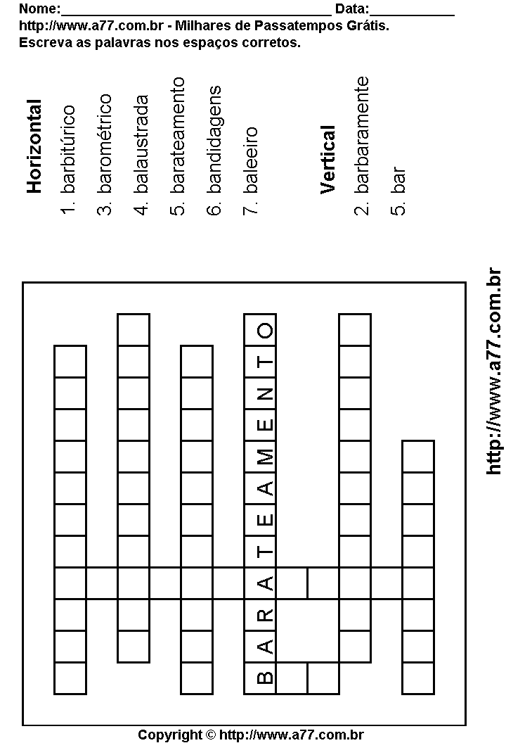 Cruzadinha Para Imprimir com Palavras Escritas Com a Letra B