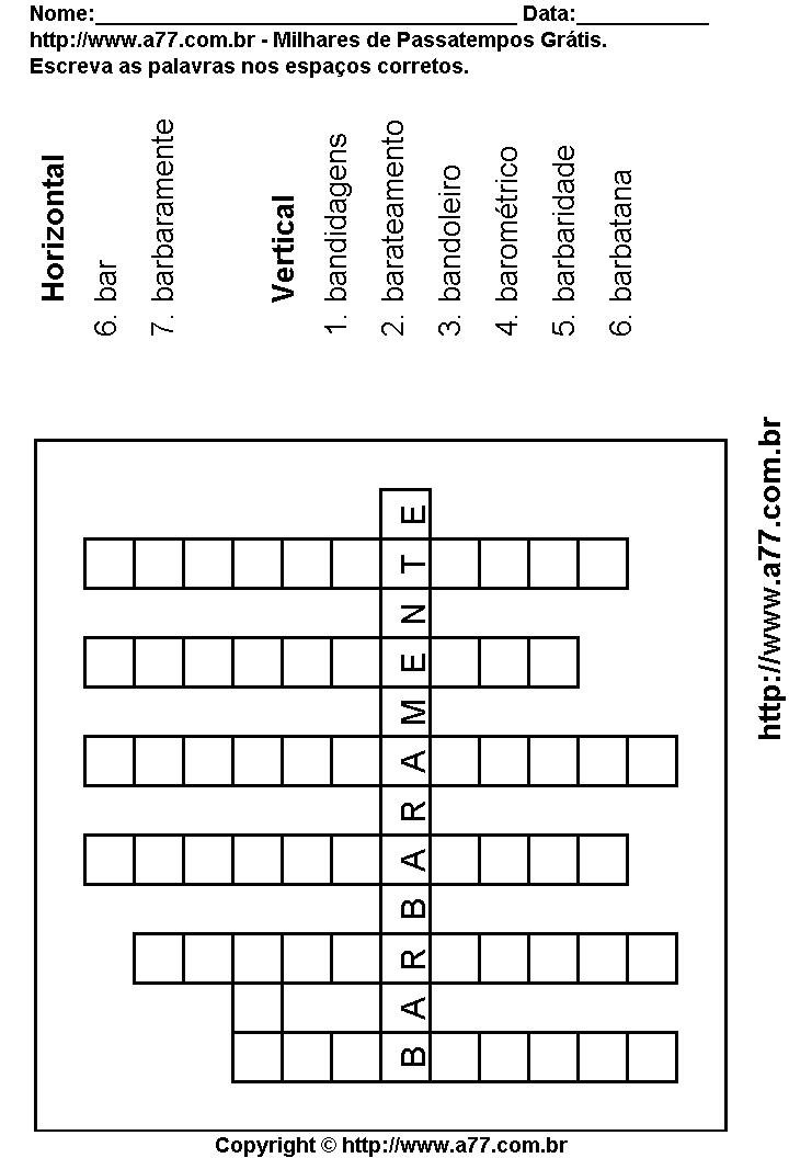 Cruzadinha Para Imprimir com Palavras Escritas Com a Letra B
