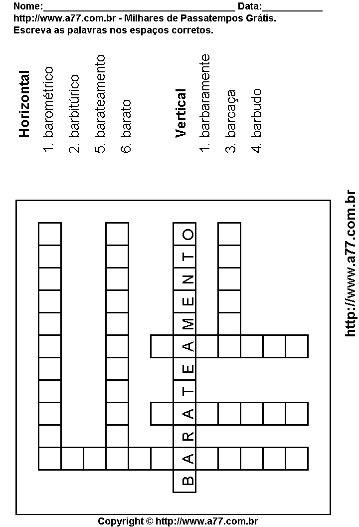 Cruzadinha Para Imprimir com Palavras Escritas Com a Letra B