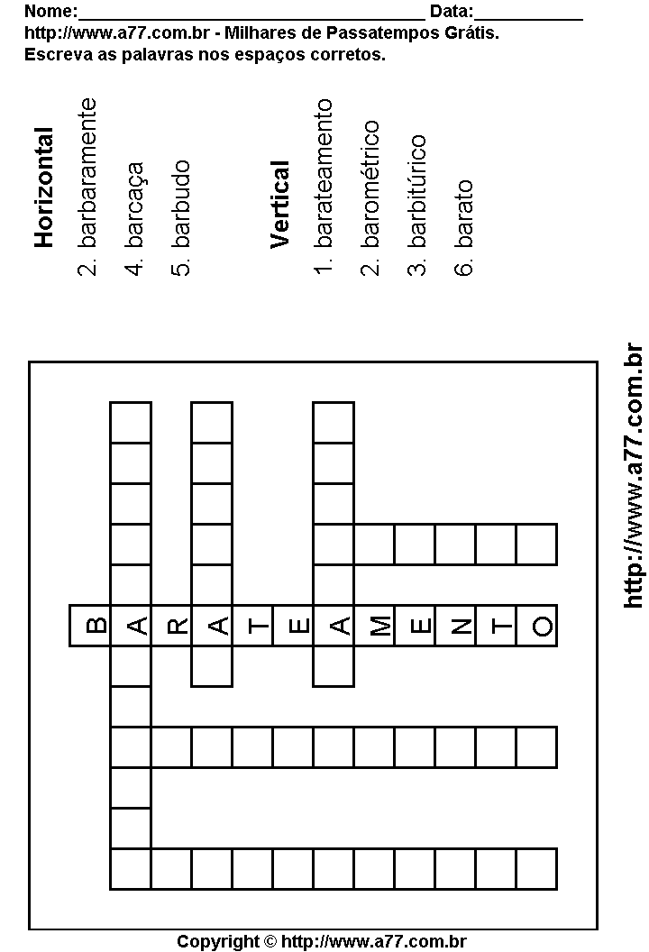 Cruzadinha Para Imprimir com Palavras Escritas Com a Letra B
