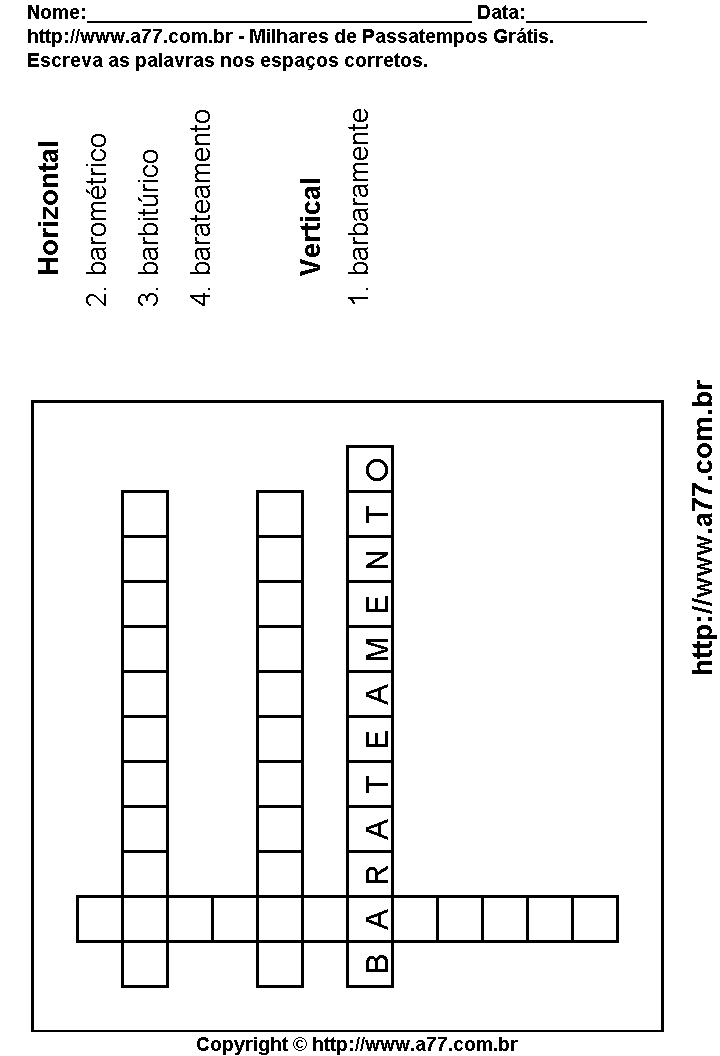 Cruzadinha Para Imprimir com Palavras Escritas Com a Letra B