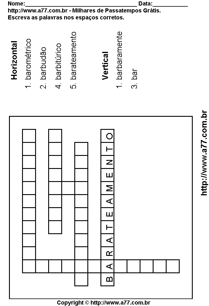 Cruzadinha Para Imprimir com Palavras Escritas Com a Letra B