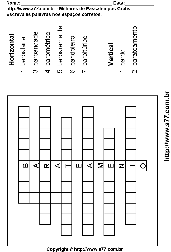 Cruzadinha Para Imprimir com Palavras Escritas Com a Letra B