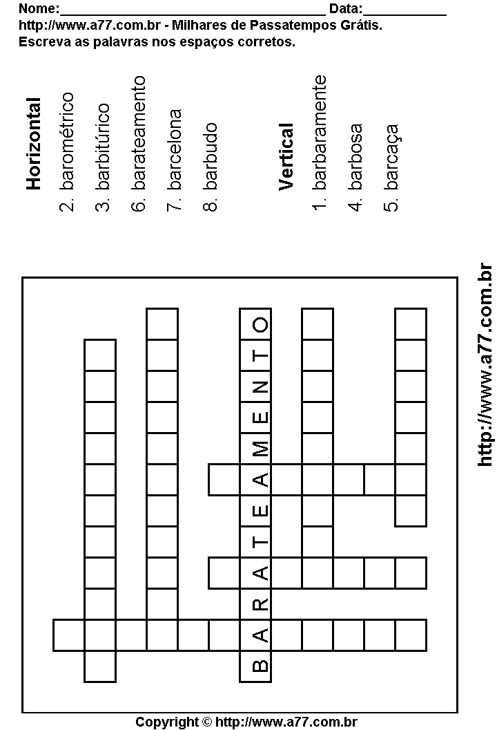 Cruzadinha Para Imprimir com Palavras Escritas Com a Letra B