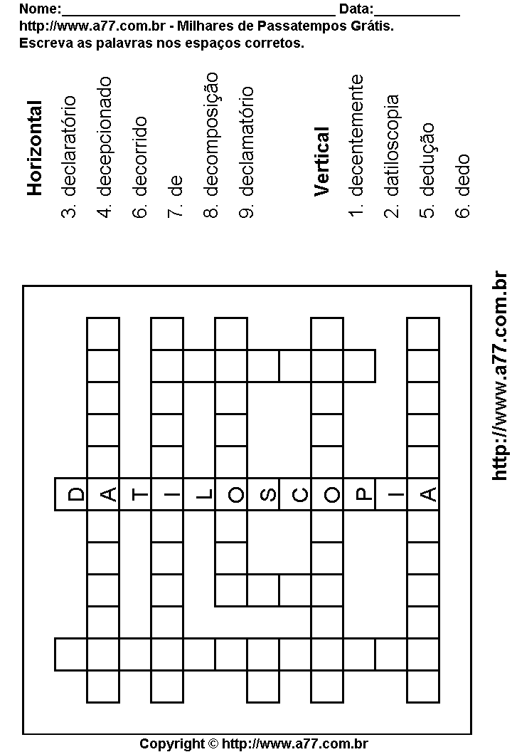 Cruzadinha Para Imprimir com Palavras Escritas Com a Letra D
