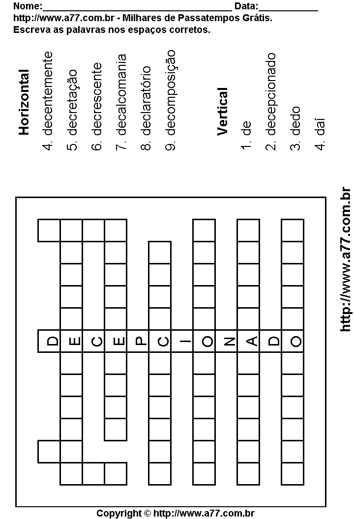 Cruzadinha Para Imprimir com Palavras Escritas Com a Letra D