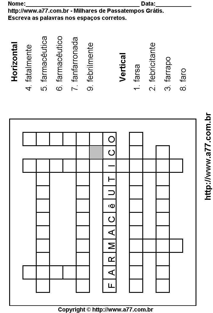 Cruzadinha Para Imprimir com Palavras Escritas Com a Letra F