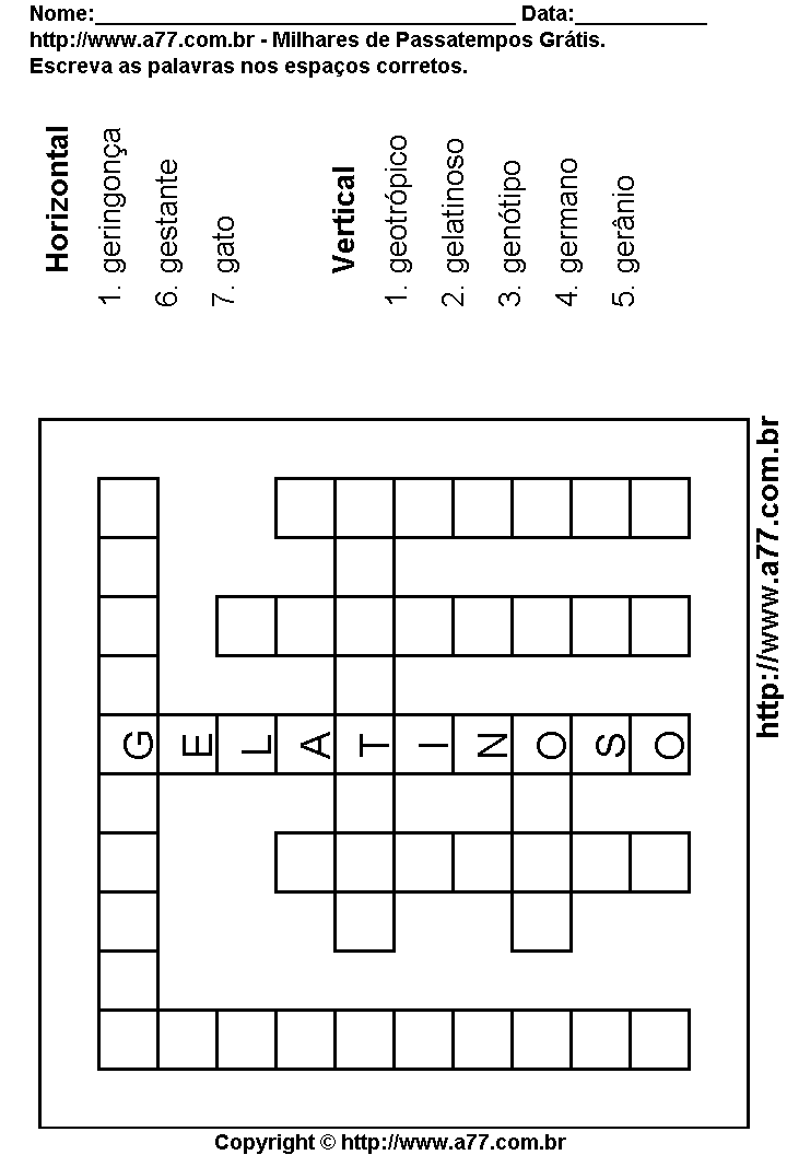 Cruzadinha Para Imprimir com Palavras Escritas Com a Letra G