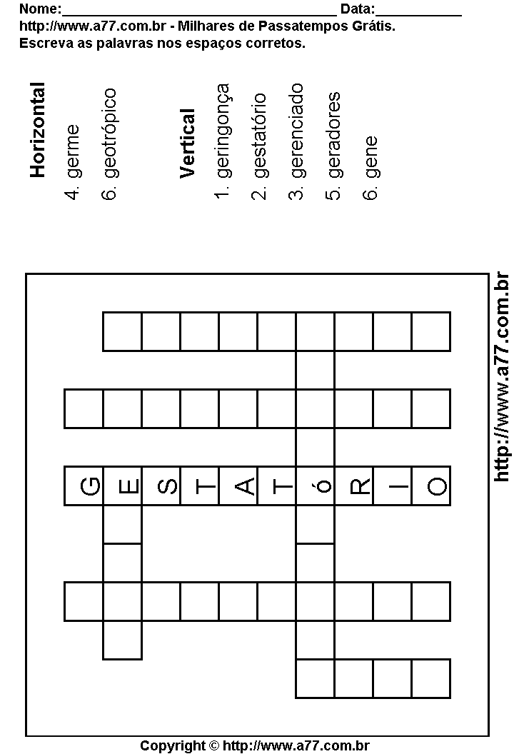 Cruzadinha Para Imprimir com Palavras Escritas Com a Letra G