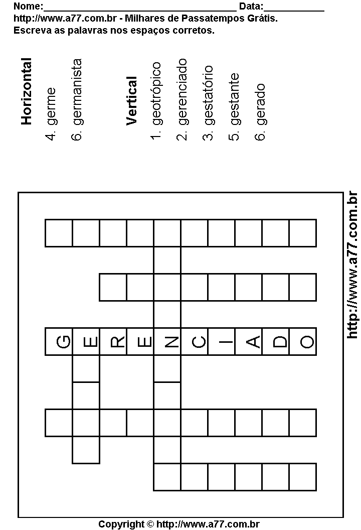 Cruzadinha Para Imprimir com Palavras Escritas Com a Letra G