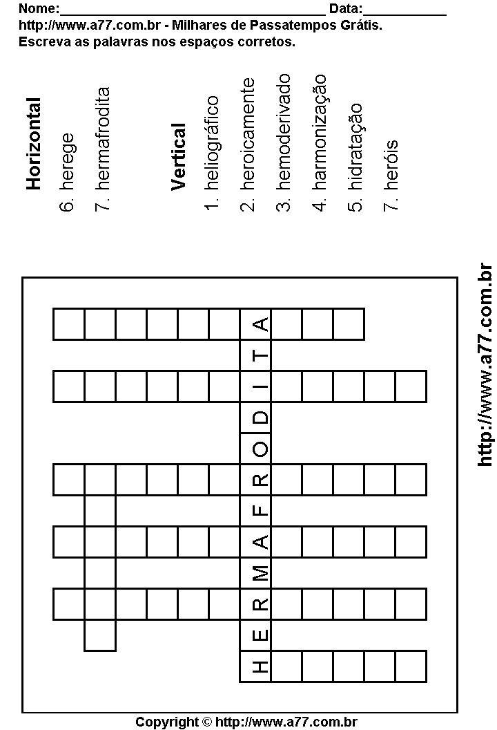 Cruzadinha Para Imprimir com Palavras Escritas Com a Letra H