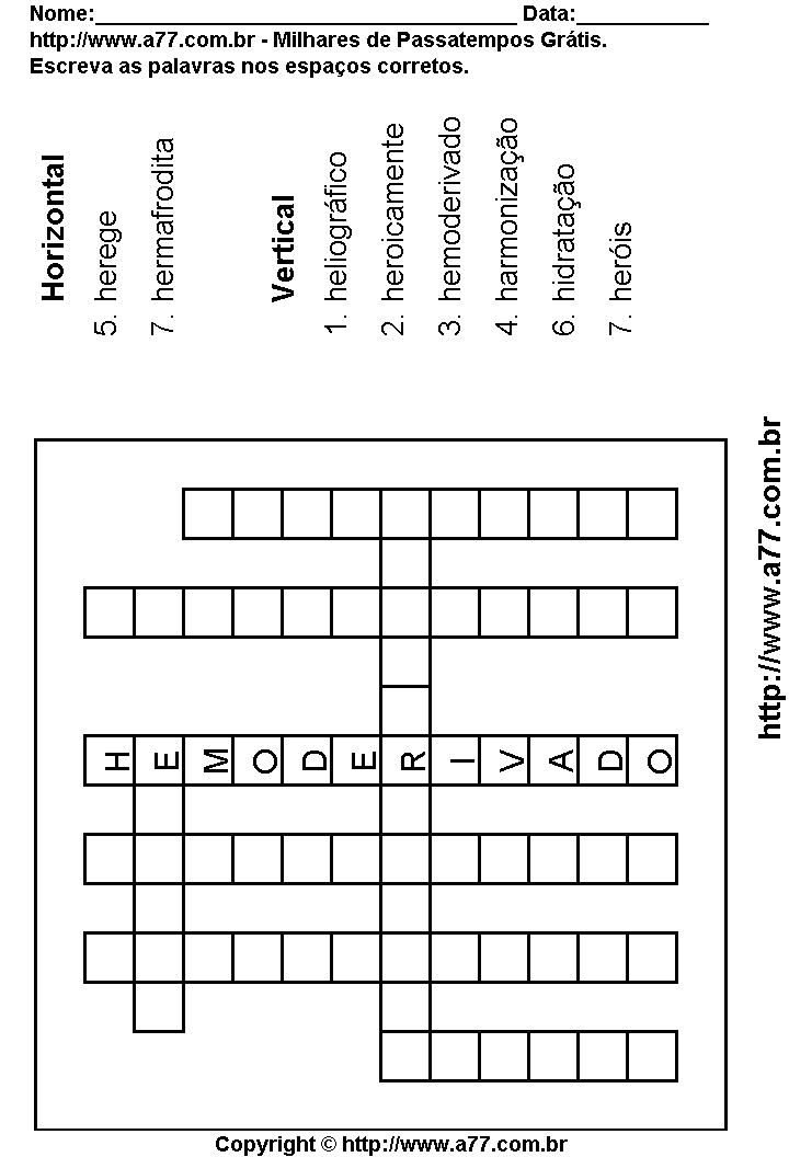Cruzadinha Para Imprimir com Palavras Escritas Com a Letra H
