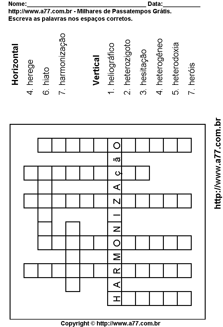 Cruzadinha Para Imprimir com Palavras Escritas Com a Letra H