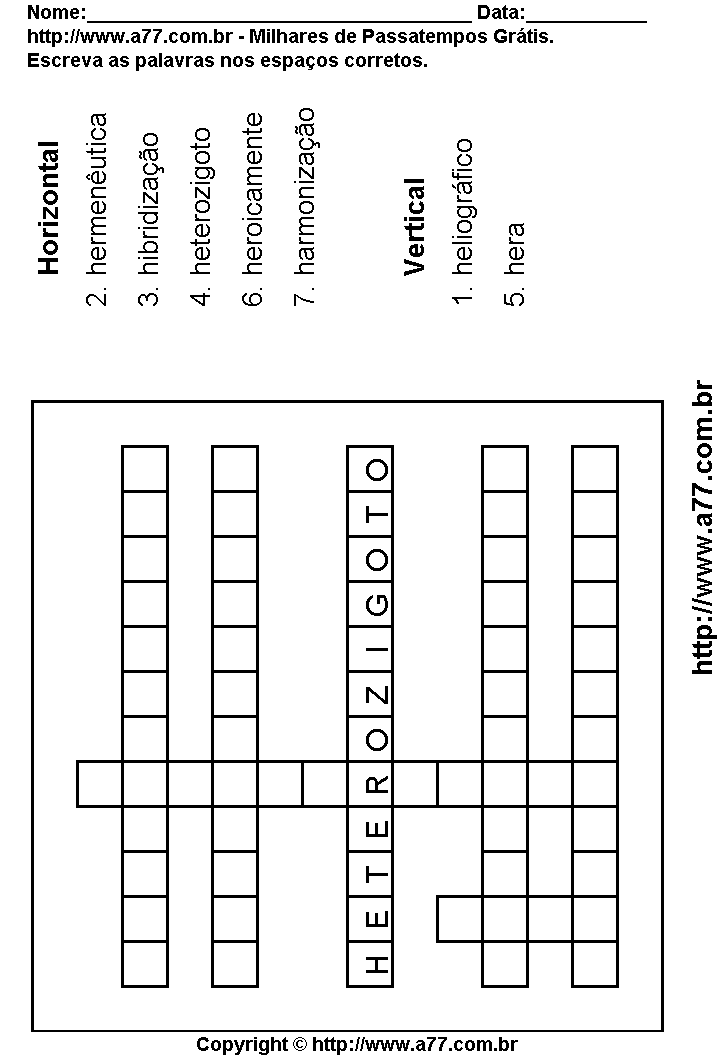 Cruzadinha Para Imprimir com Palavras Escritas Com a Letra H