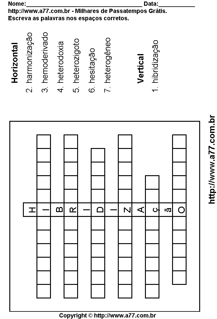 Cruzadinha Para Imprimir com Palavras Escritas Com a Letra H