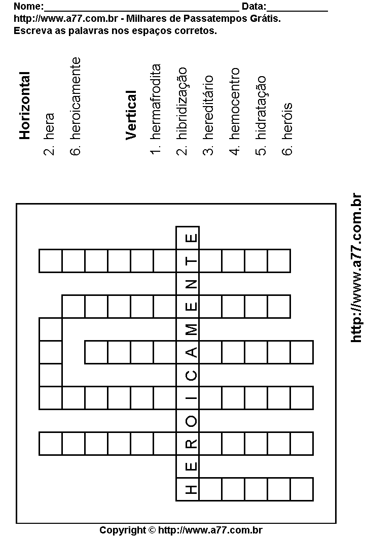 Cruzadinha Para Imprimir com Palavras Escritas Com a Letra H
