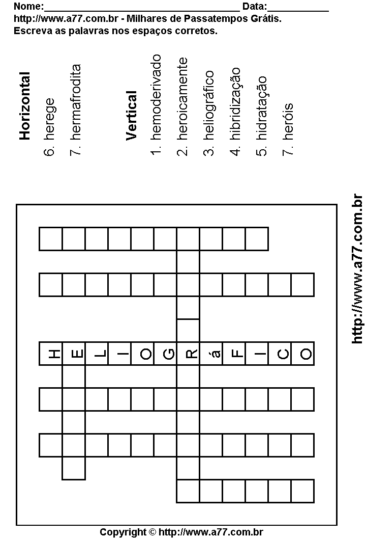 Cruzadinha Para Imprimir com Palavras Escritas Com a Letra H