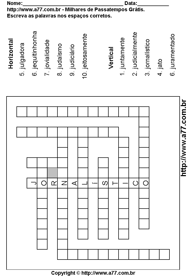 Cruzadinha Para Imprimir com Palavras Escritas Com a Letra J