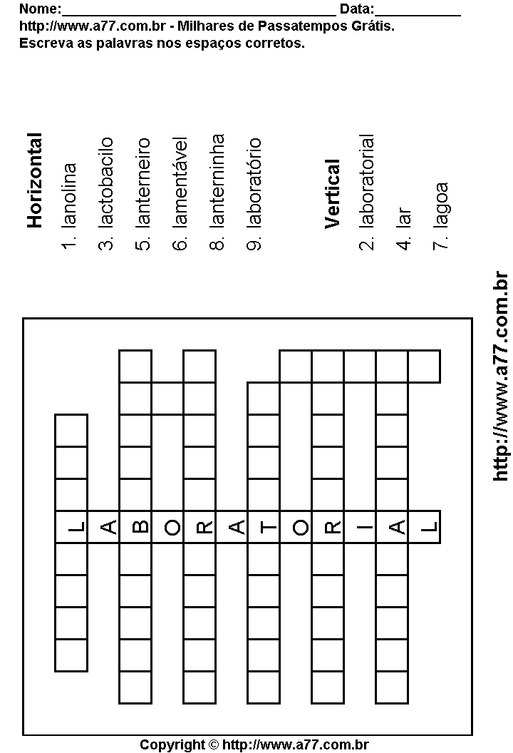 Cruzadinha Para Imprimir com Palavras Escritas Com a Letra L
