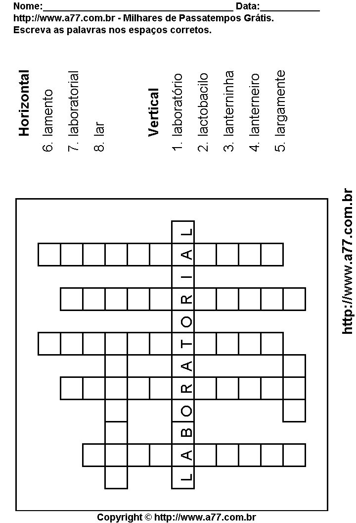 Cruzadinha Para Imprimir com Palavras Escritas Com a Letra L