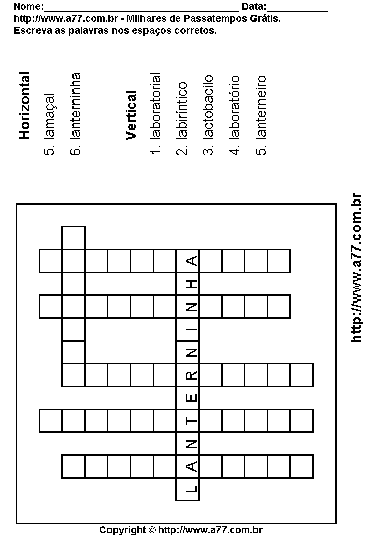 Cruzadinha Para Imprimir com Palavras Escritas Com a Letra L