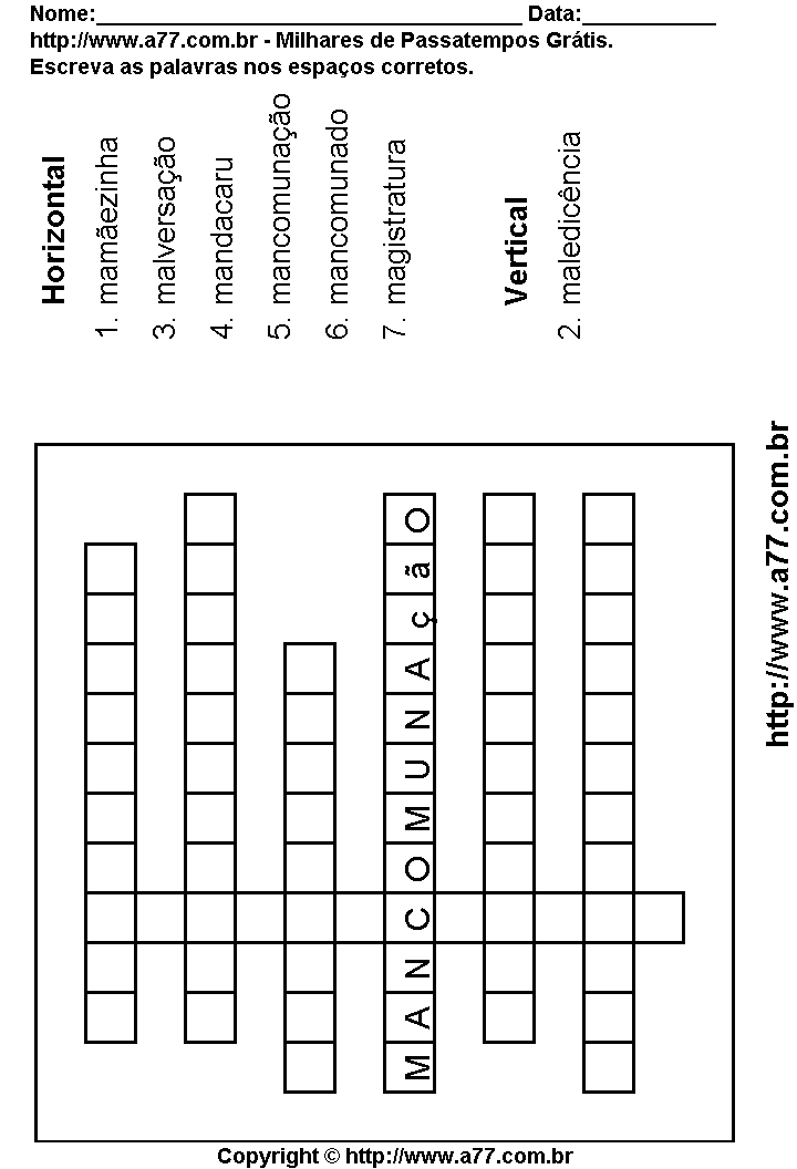 Cruzadinha Para Imprimir com Palavras Escritas Com a Letra M