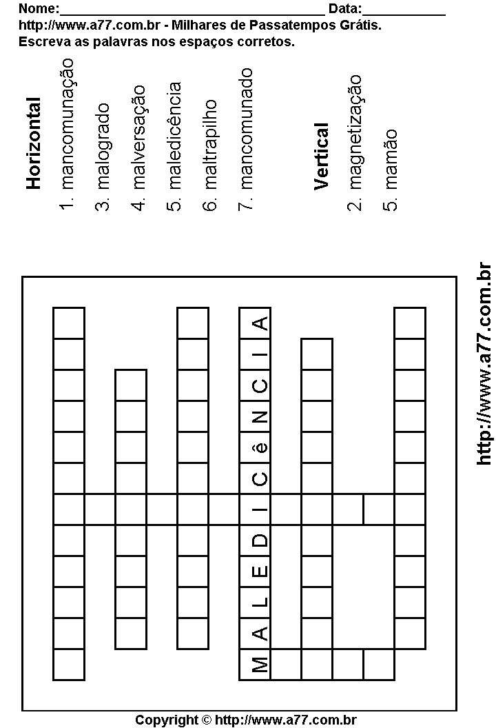 Cruzadinha Para Imprimir com Palavras Escritas Com a Letra M