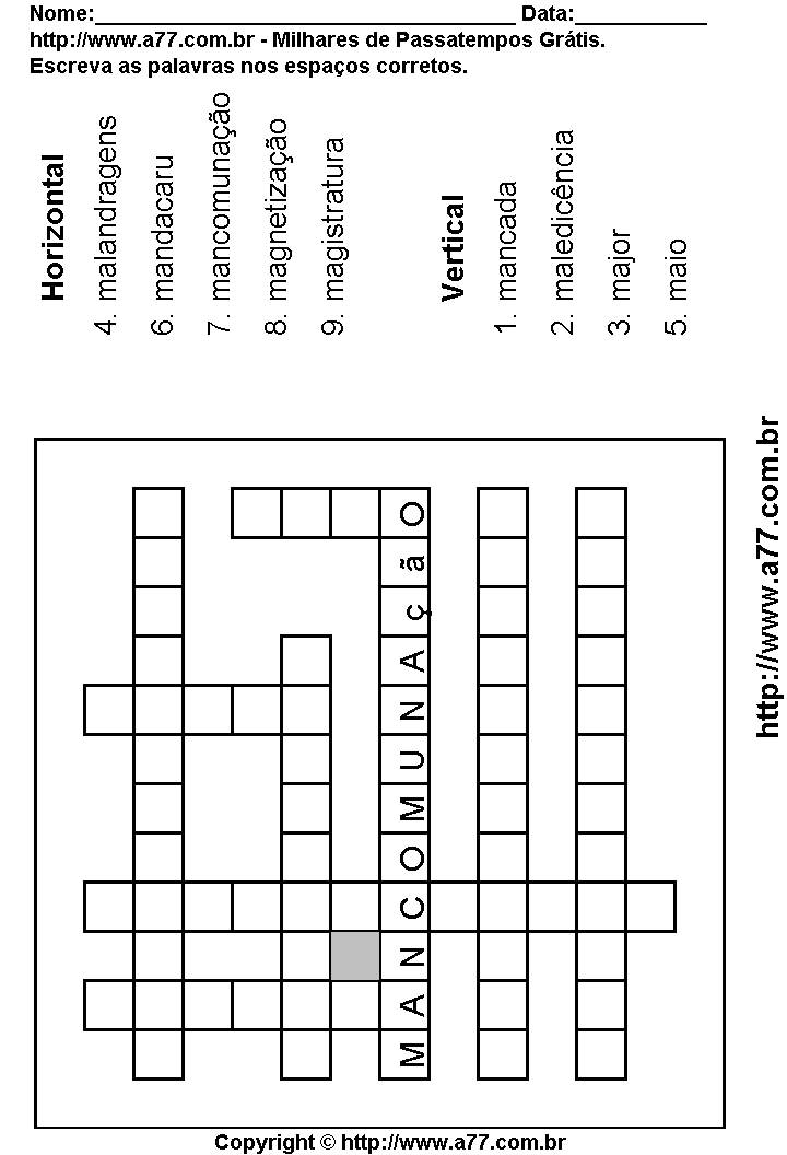 Cruzadinha Para Imprimir com Palavras Escritas Com a Letra M