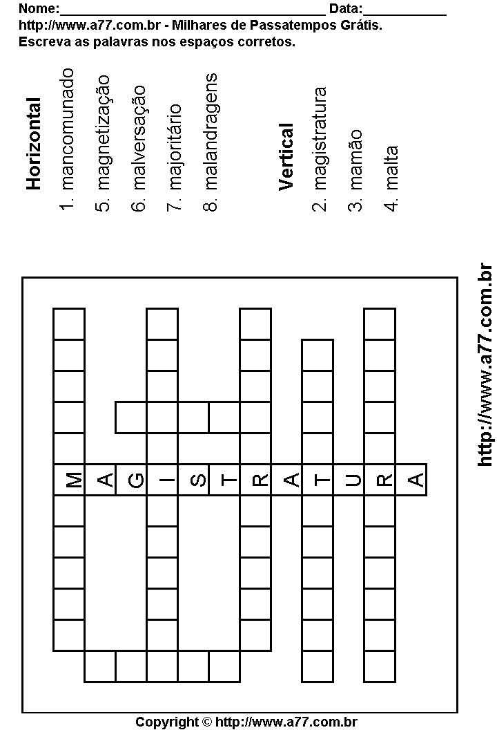 Cruzadinha Para Imprimir com Palavras Escritas Com a Letra M
