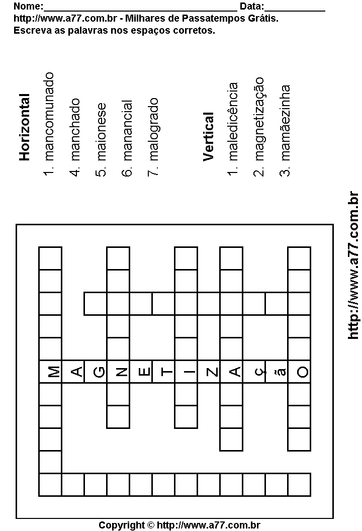 Cruzadinha Para Imprimir com Palavras Escritas Com a Letra M