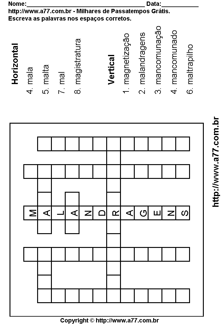 Cruzadinha Para Imprimir com Palavras Escritas Com a Letra M